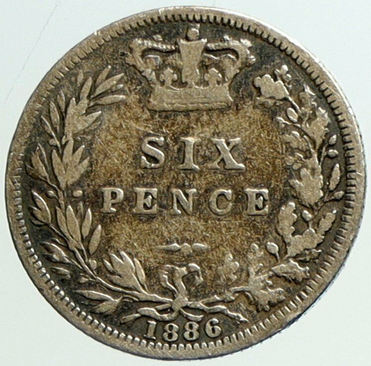 1886 UK Great Britain United Kingdom QUEEN VICTORIA Sixpence Silver Coin i101178