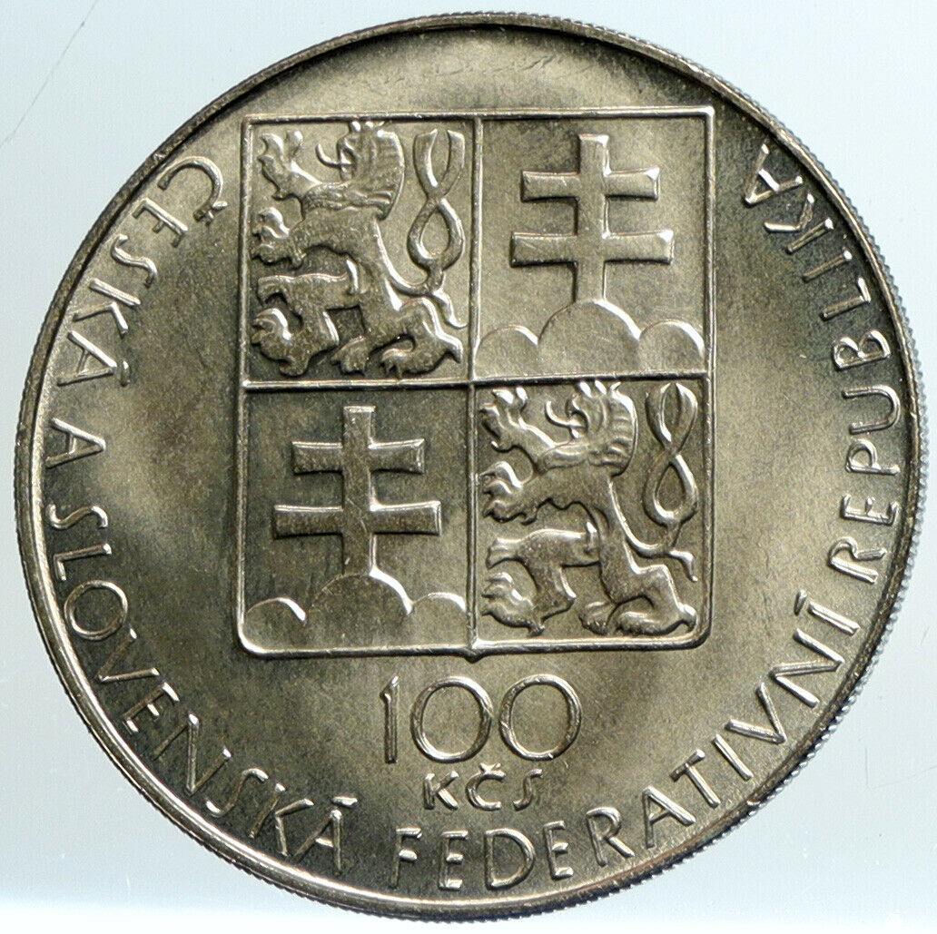 1990 CZECH REPUBLIC Czechoslovakia BOHUSLAV MARTINU Silver 100 Korn Coin i101465