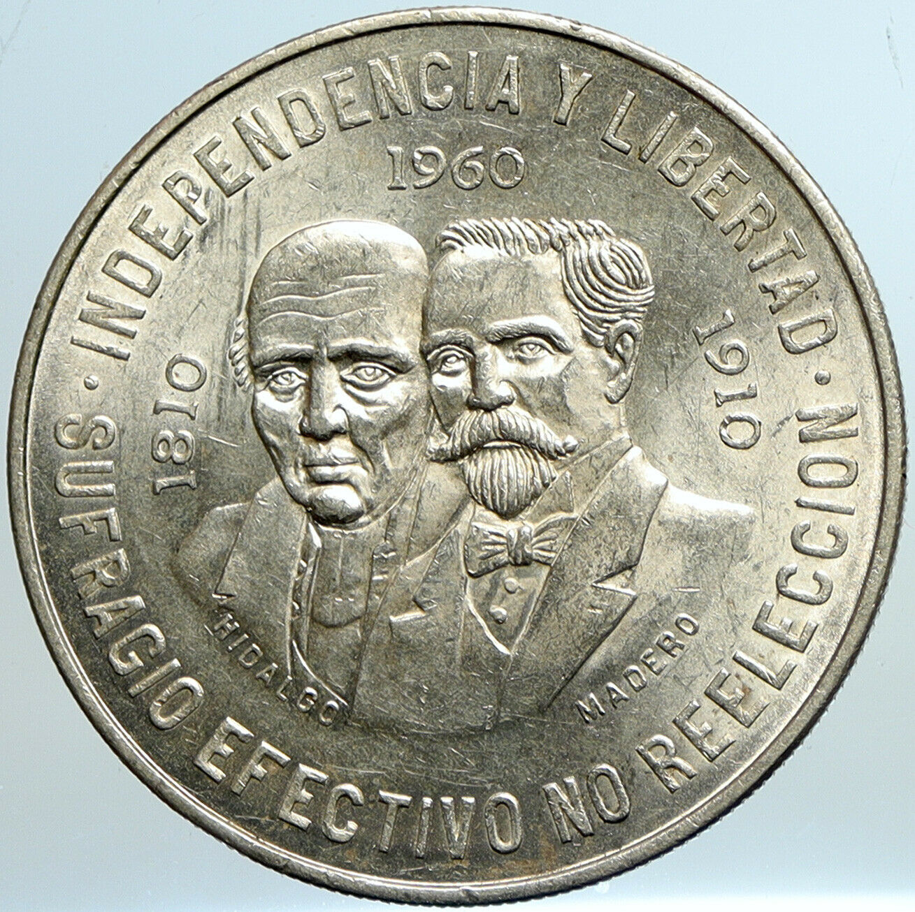 1960 Mexican 150 WAR OF INDEPENDENCE Hidalgo Madero Silver 10 Pesos Coin i101309