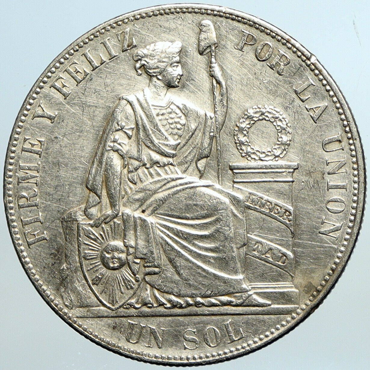 1885 PERU South America Antique Original BIG Silver Peruvian SOL Coin i101312