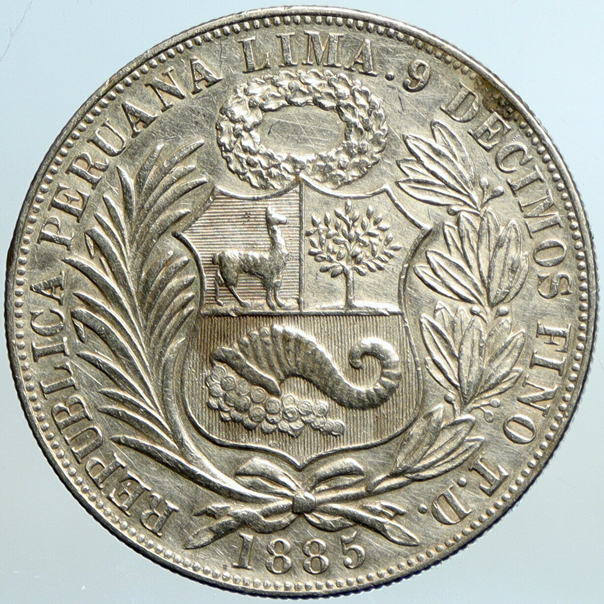 1885 PERU South America Antique Original BIG Silver Peruvian SOL Coin i101312