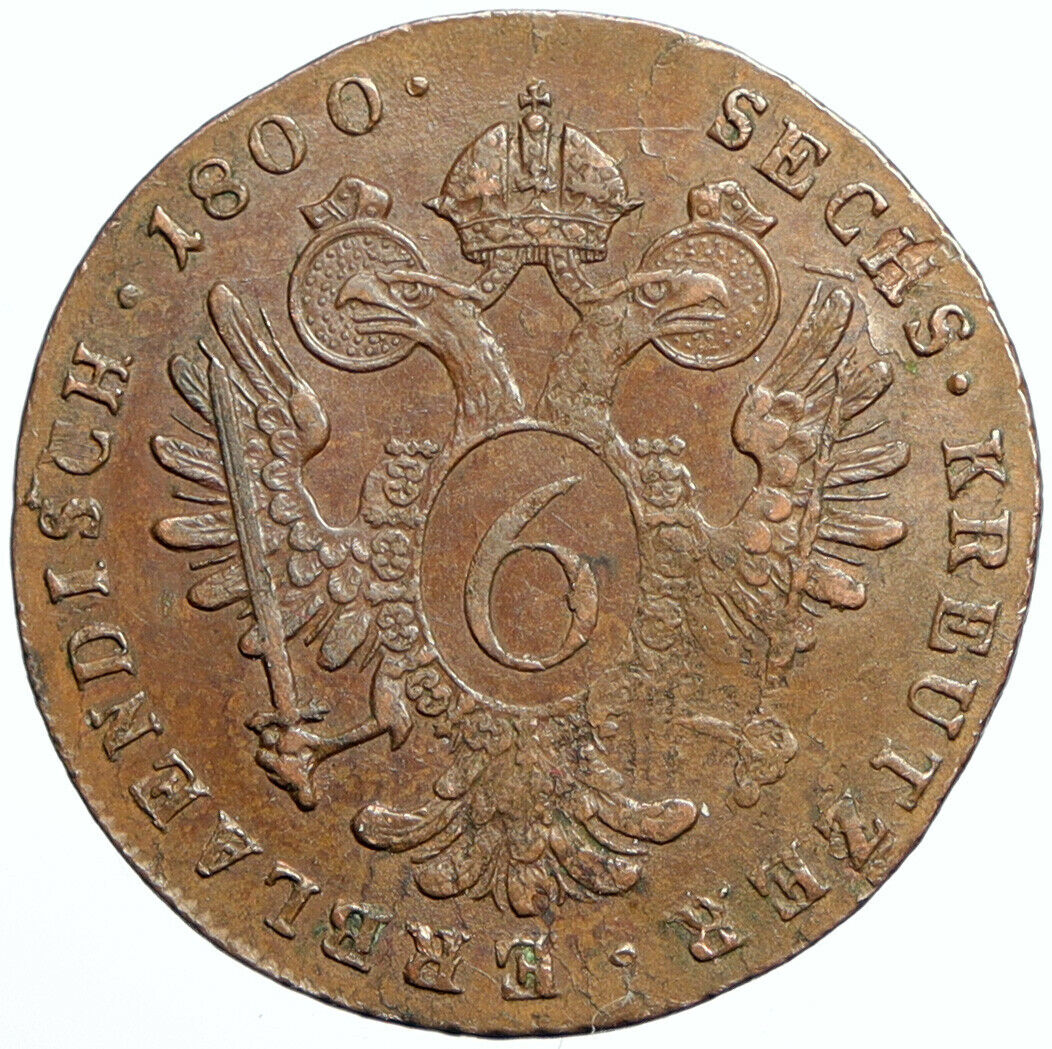 1800 C AUSTRIA Emperor Franz II Hapsburg Antique 6 Kreuzer Austrian Coin i101486