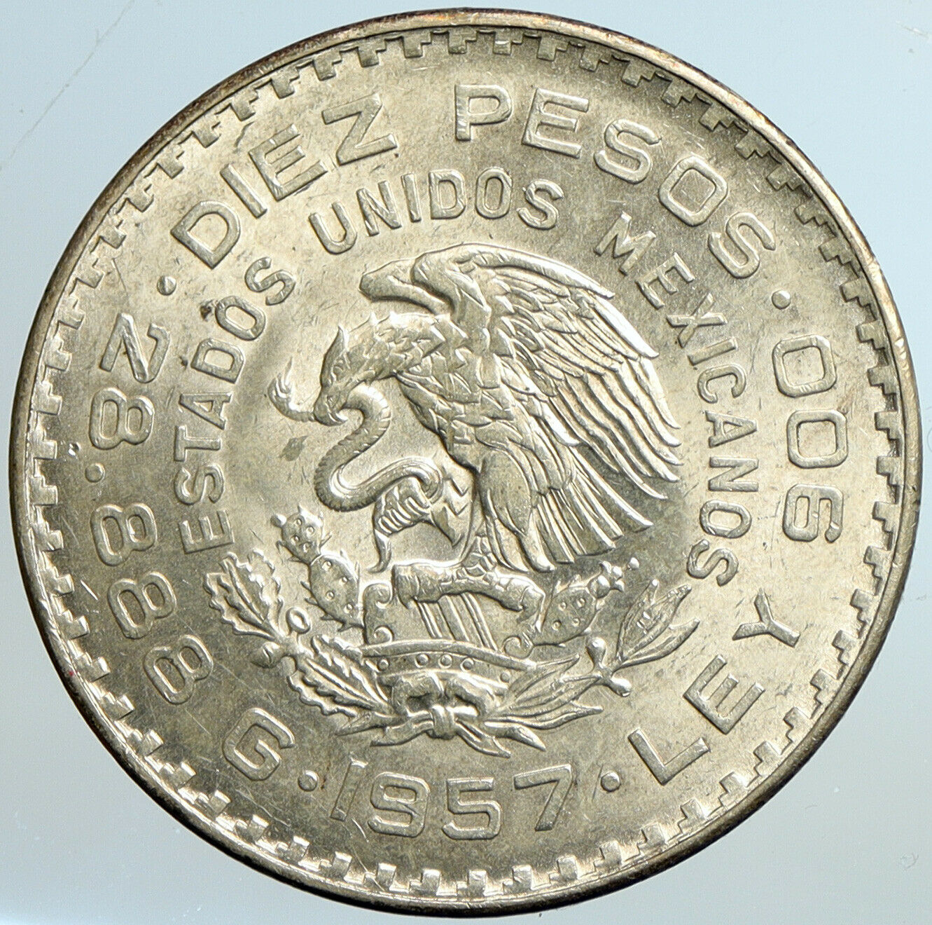 1957 Mexican Independence Benito Pablo Juarez Garcia Silver 10 Peso Coin i101315