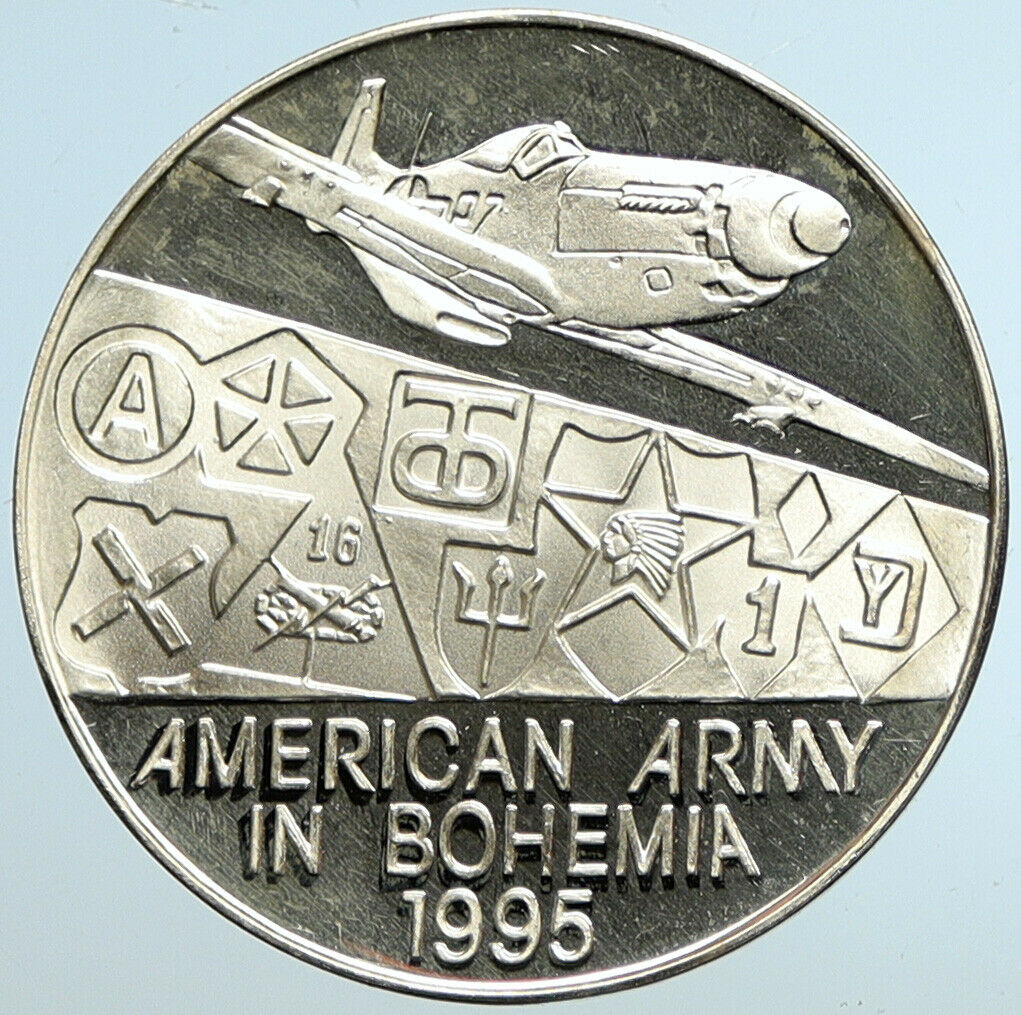 1995 CZECH REPUBLIC Airplane AMERICAN ARMY IN BOHEMIA Proof Silver Medal i101493