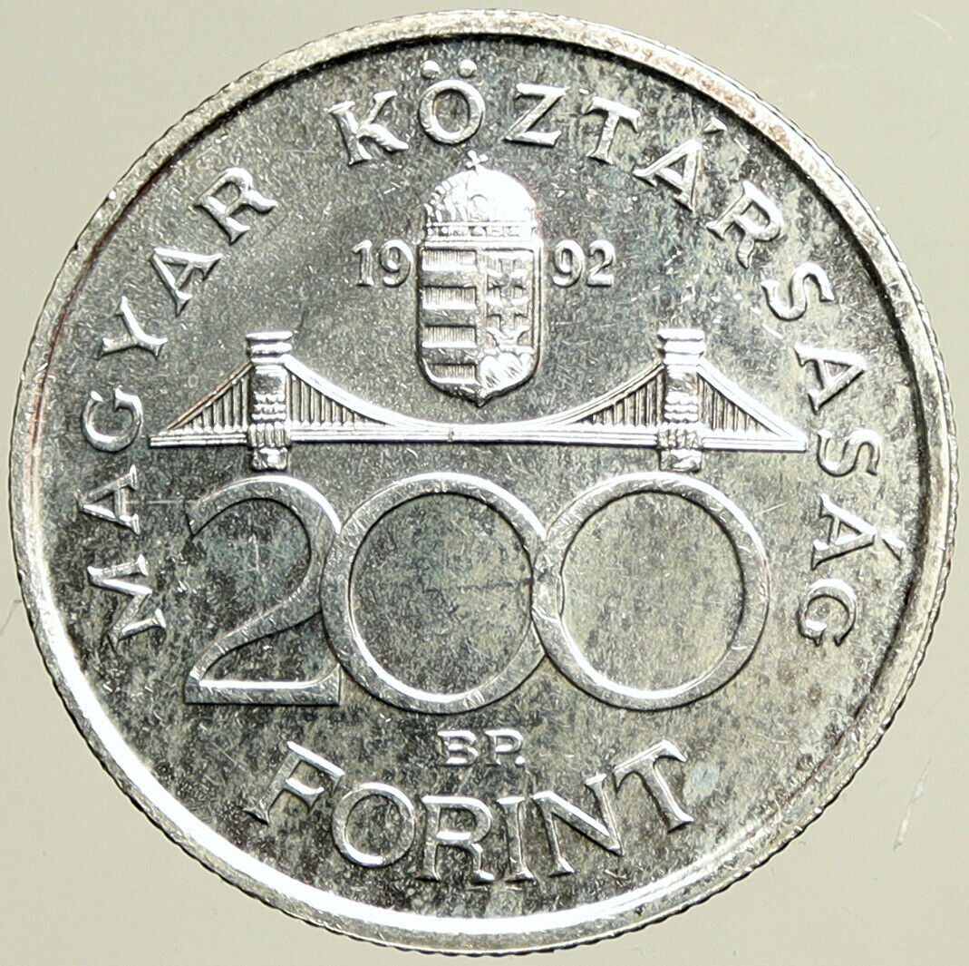 1992 HUNGARY National Bank OLD Ersebet Bridge Silver 200 Forint Coin i101425