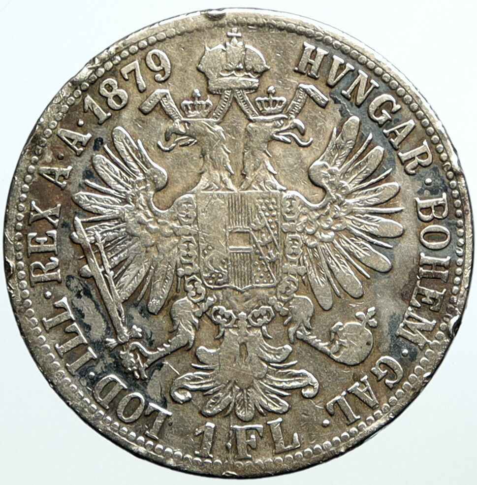 1879 AUSTRIA King FRANZ JOSEPH I Vintage Antique OLD Silver Florin Coin i101374