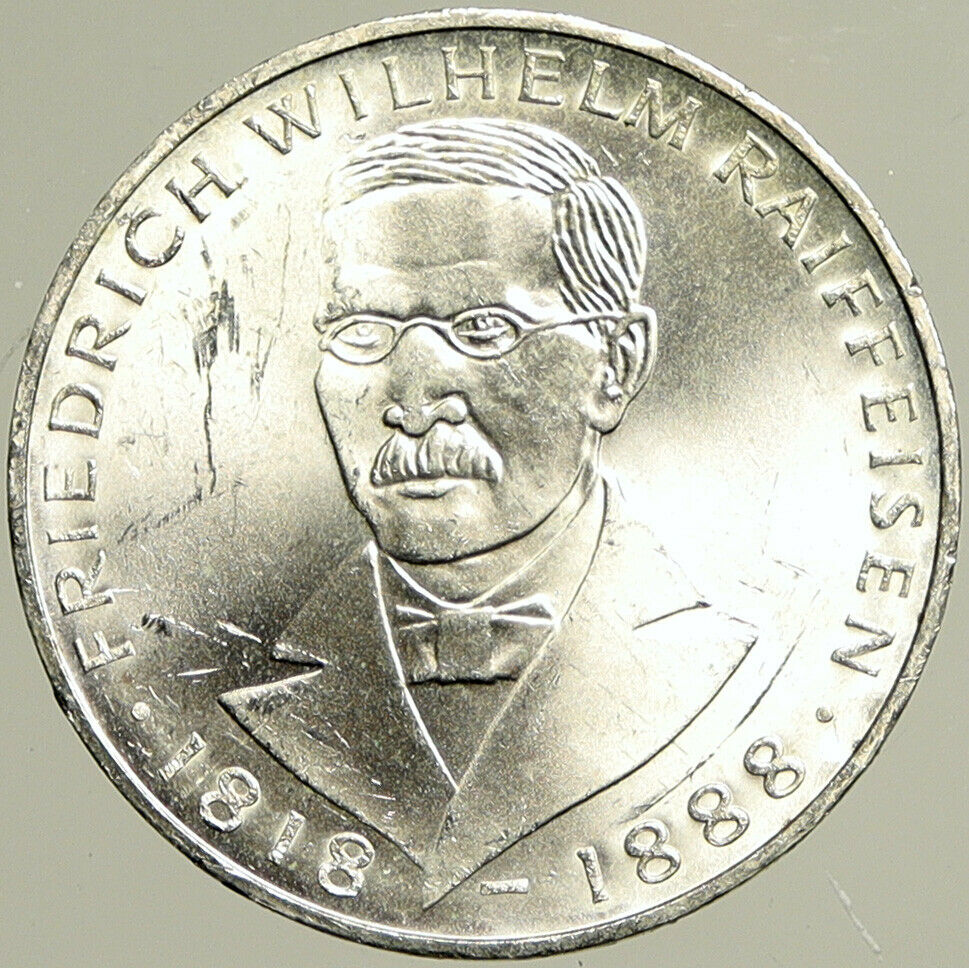 1968J GERMANY Credit Union Friedrich Wilhelm Raiffeisen VINTAGE 5Mk Coin i101427