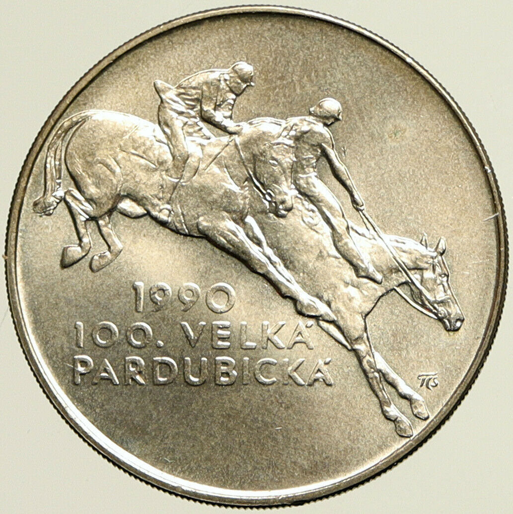 1990 CZECH REPUBLIC Steeple Chase Czechoslovakia Silver 100 Korn Coin i101419