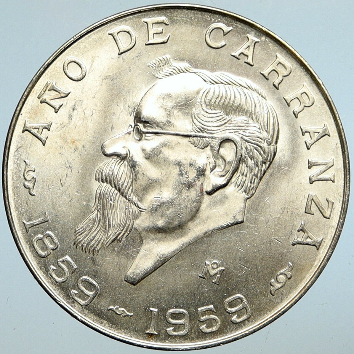 1959 MEXICO Mexican Independence War Hero CARRANZA Silver 5 Peso Coin i101347