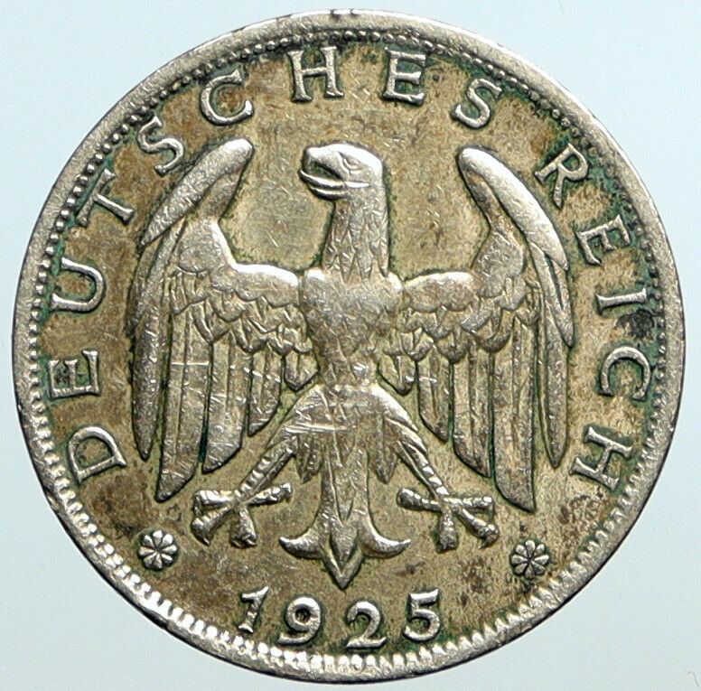 1925 A GERMANY Weimar Republic EAGLE Antique OLD Silver Mark German Coin i101387