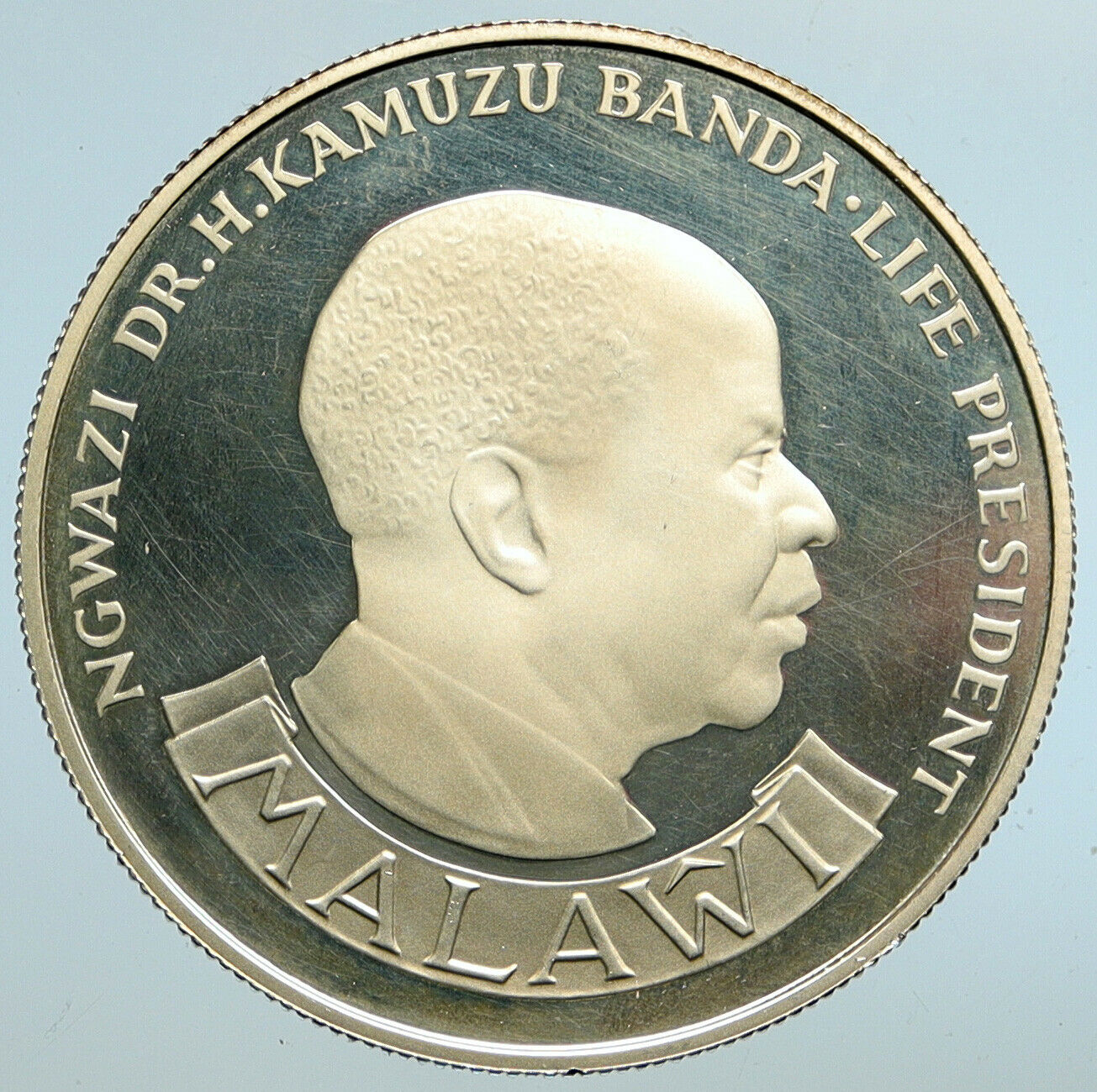 1975 MALAWI President Ngwazi Kamuzu Banda Proof Silver 10 Kwacha Coin i101348