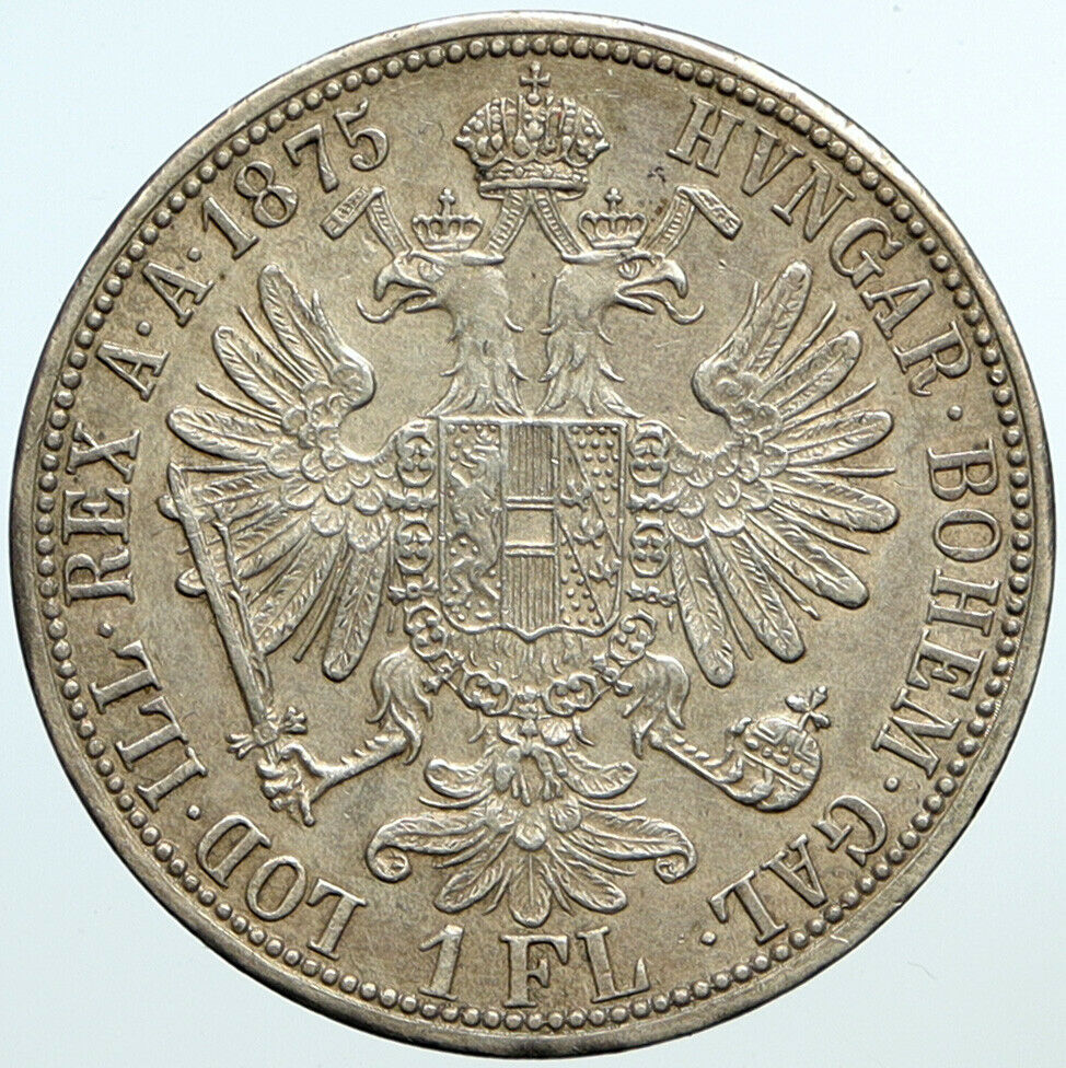 1875 AUSTRIA King FRANZ JOSEPH I Vintage Antique OLD Silver Florin Coin i101353