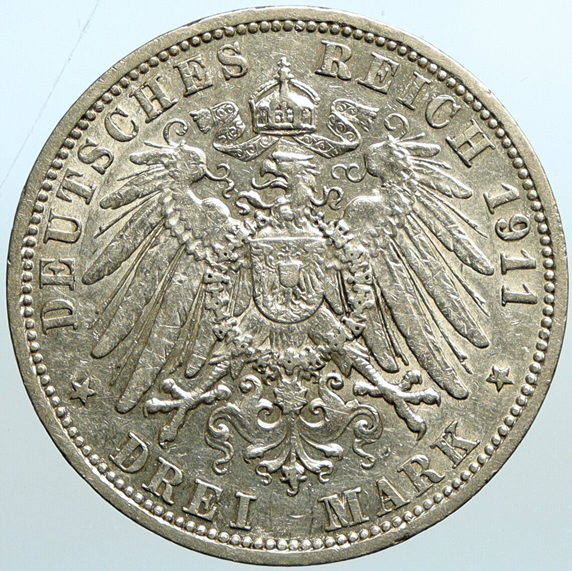 1911 A GERMAN STATES Anhalt-Dessau DUKE FREDERICK II Silver 3 Mark Coin i101100