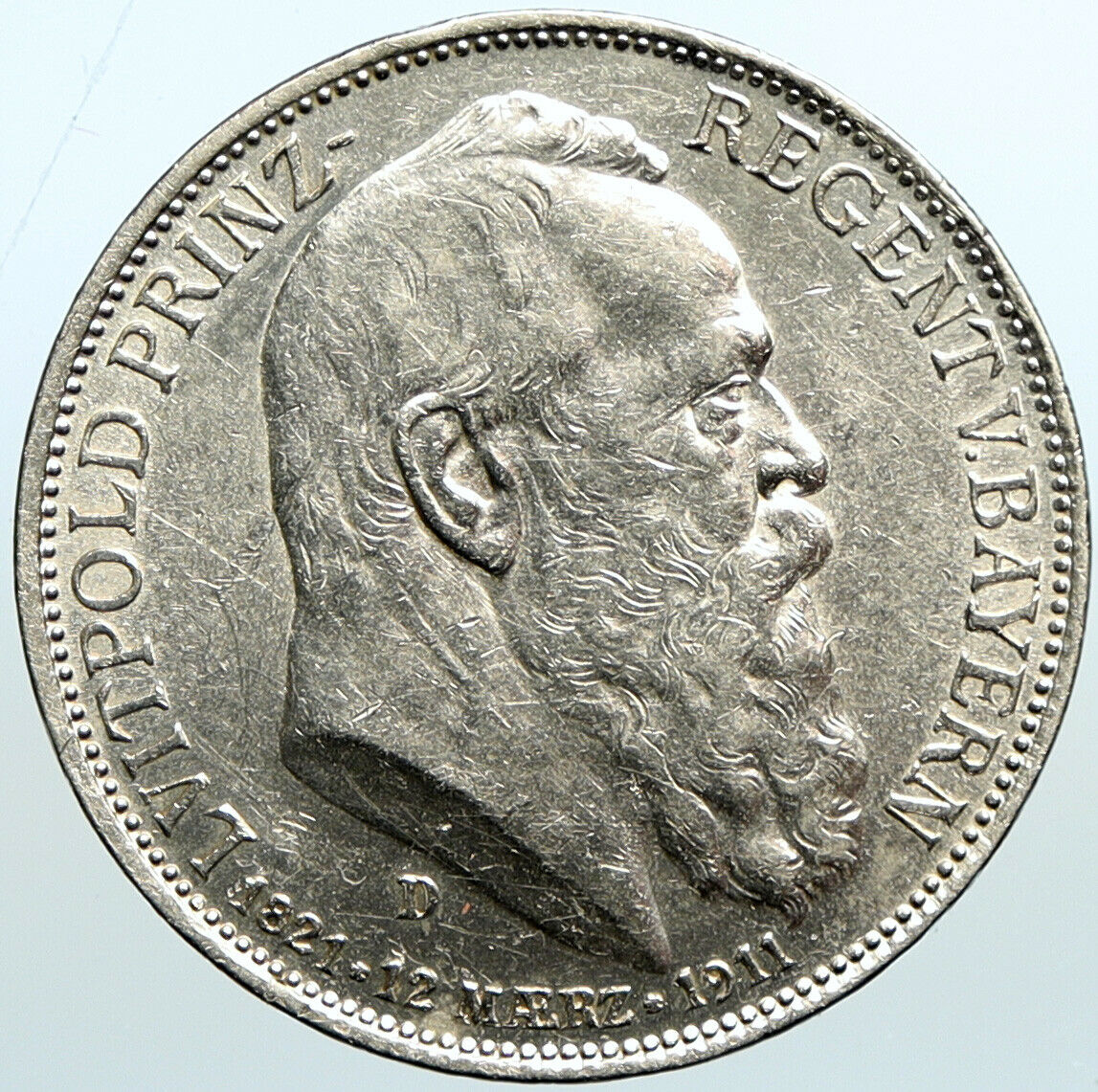 1911 D GERMANY Bavaria Otto I PRINCE LUITPOLD Old Silver 3 Marks Coin i101102