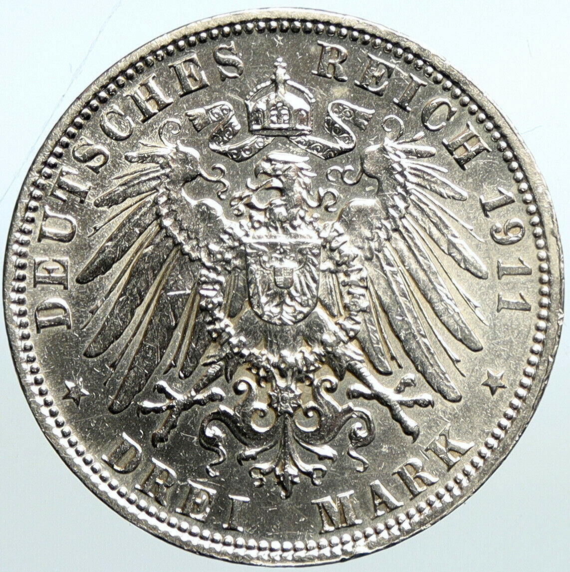 1911 D GERMANY Bavaria Otto I PRINCE LUITPOLD Old Silver 3 Marks Coin i101102