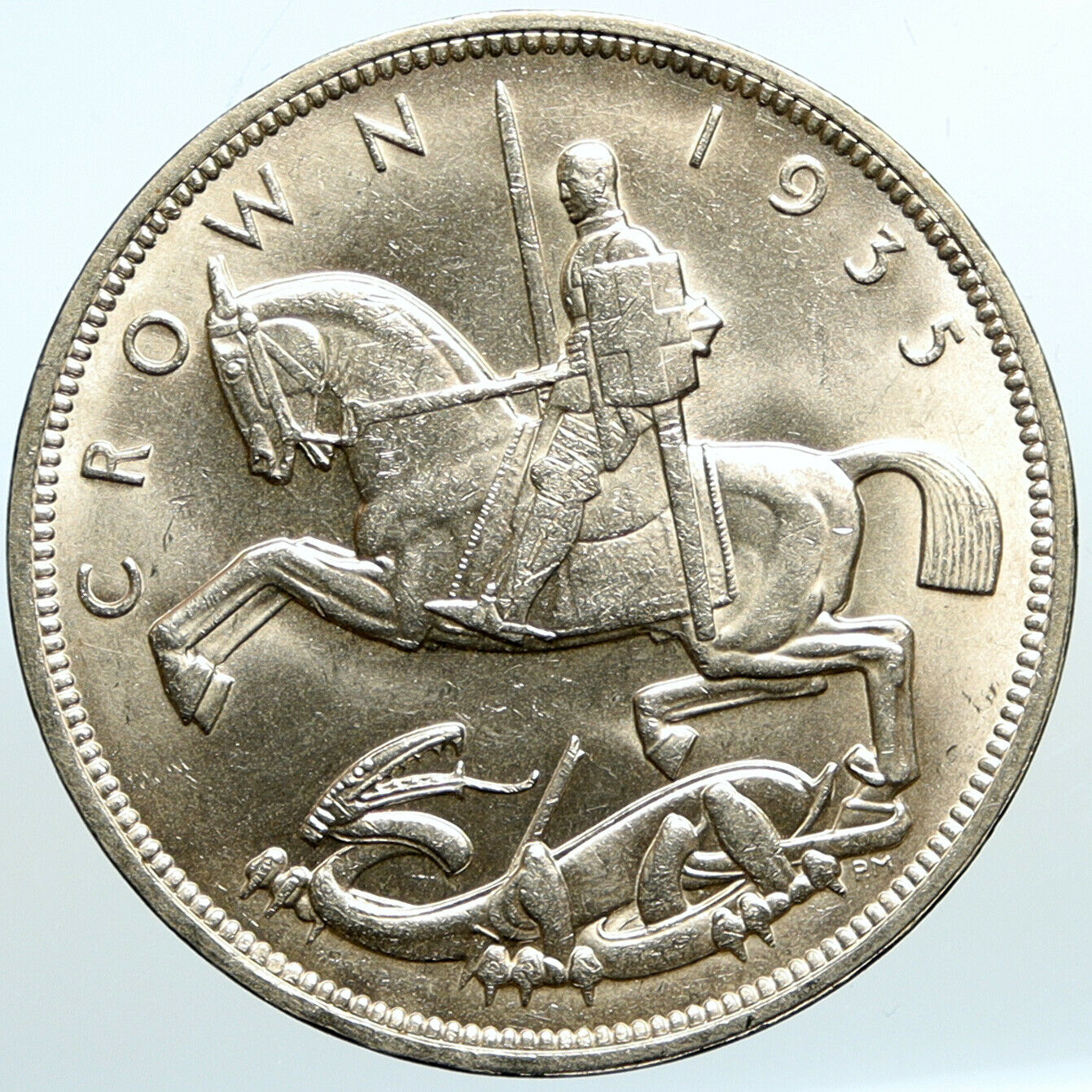 1935 Great Britain UK King GEORGE V on Horseback OLD Silver Crown Coin i101107