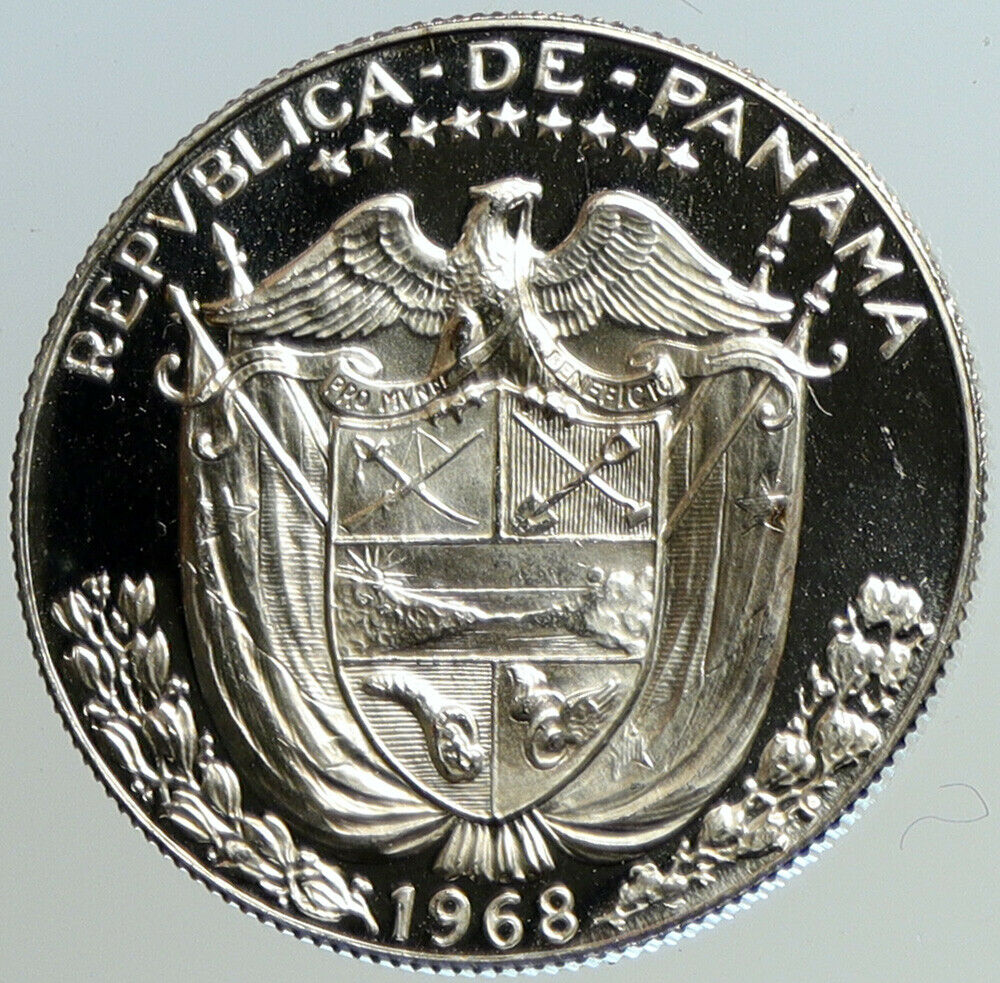 1968 PANAMA Spanish Conquistador Hero VINTAGE PRF Silver 1/2 BALBOA Coin i101151