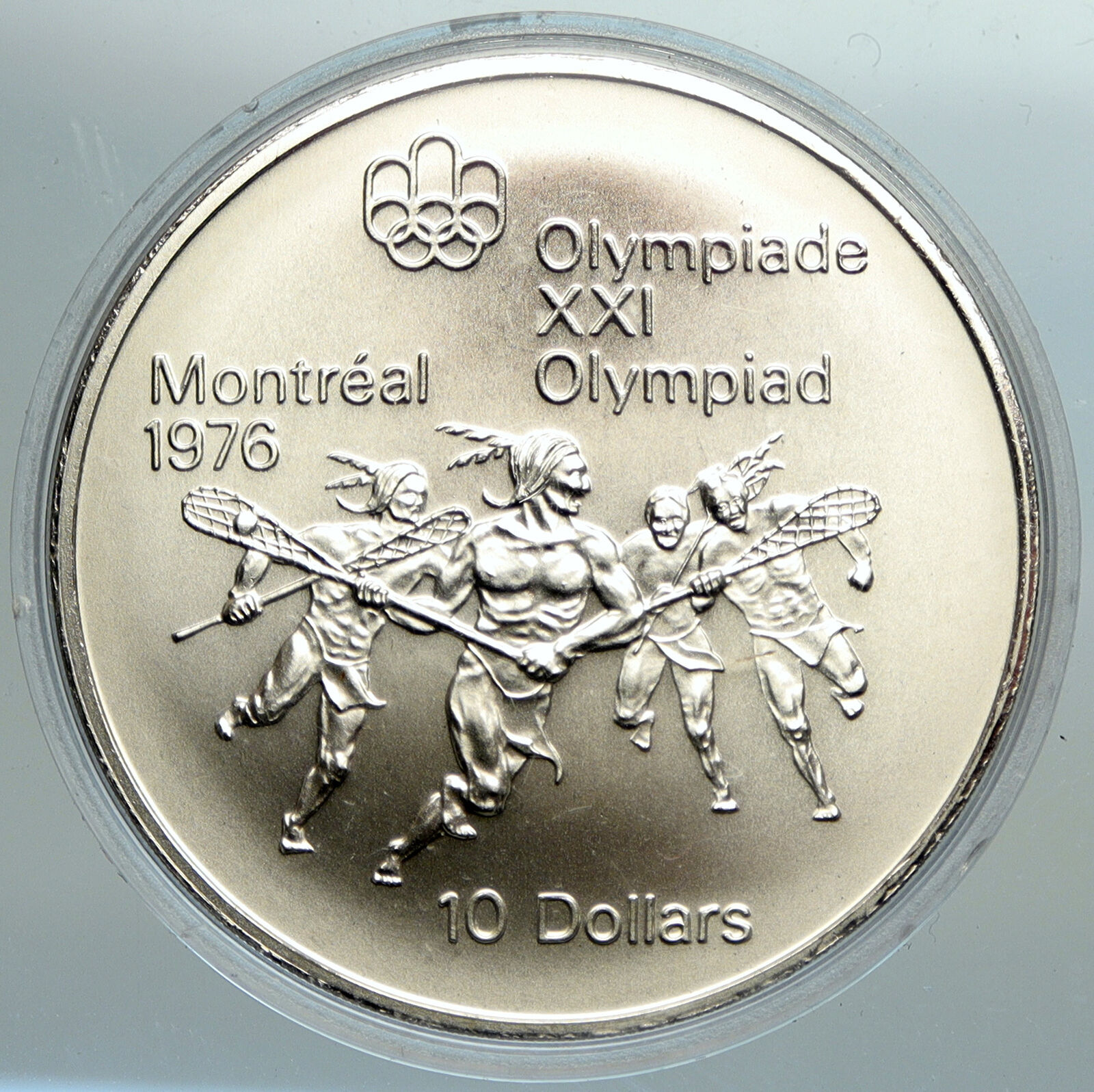 1974 CANADA Elizabeth II Olympics Montreal Lacrosse BU Silver $10 Coin i101135