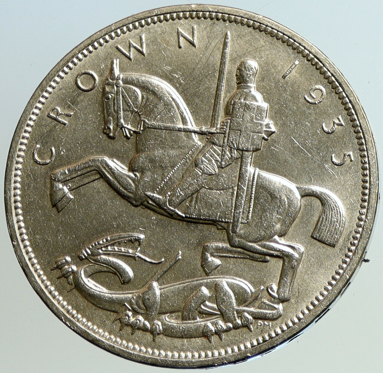 1935 Great Britain UK King GEORGE V on Horseback OLD Silver Crown Coin i101150