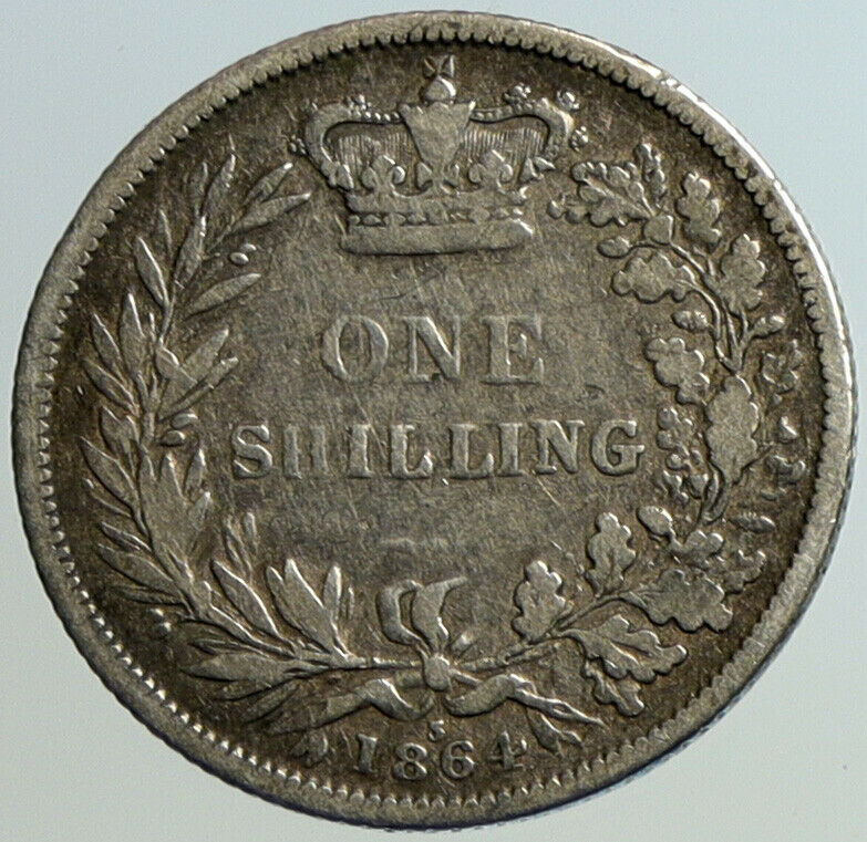 1864 UK Great Britain United Kingdom QUEEN VICTORIA Shilling Silver Coin i101158