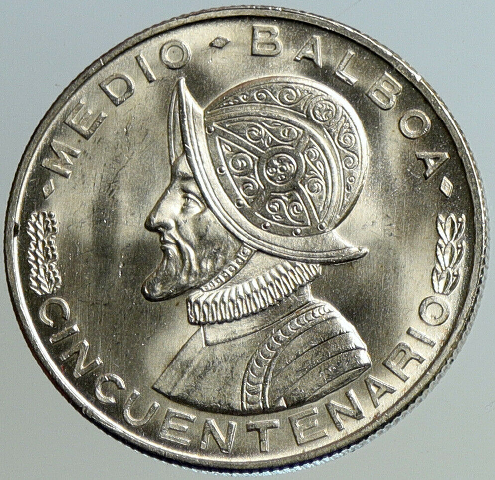 1953 PANAMA Spanish Conquistador Hero VINTAGE OLD Silver 1/2 BALBOA Coin i101155