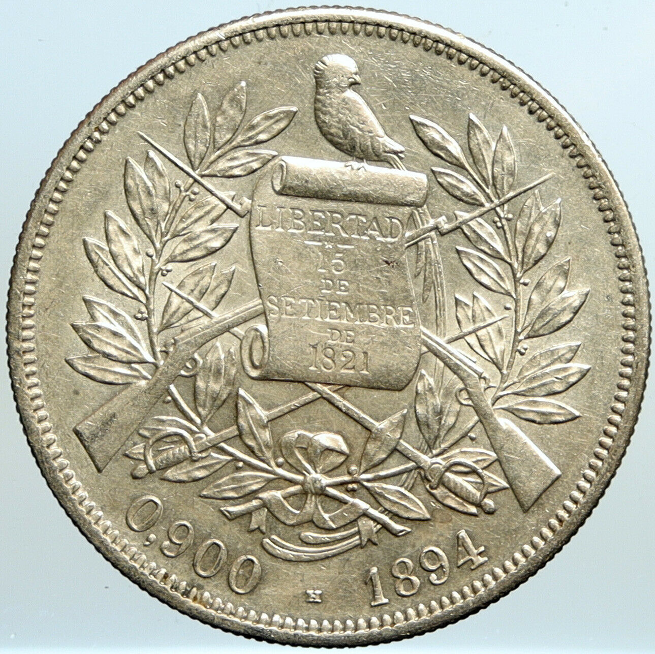 1895 GUATEMALA Bird on Pillar OLD Antique Genuine Silver 1/2 Real Coin i101112