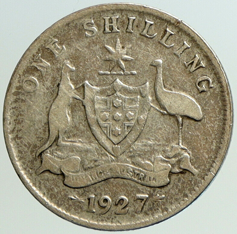 1927 AUSTRALIA UK King George V KANGAROO Genuine Silver Shilling Coin i101200