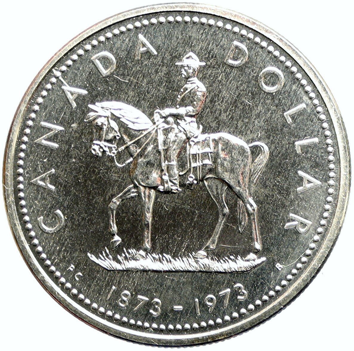 1973 CANADA UK Elizabeth II RCMP Police HORSE Proof Silver Dollar Coin i101194