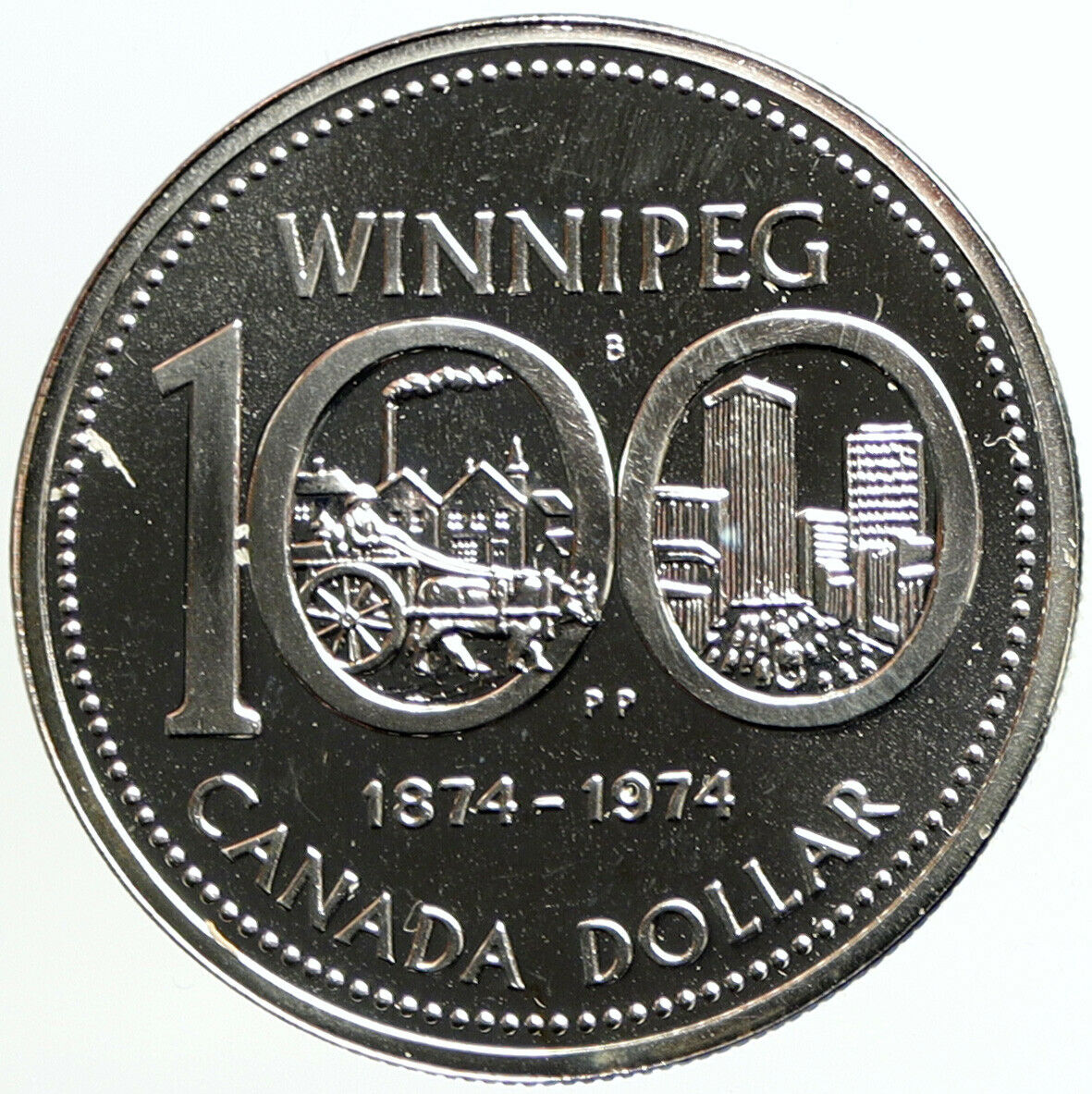 1974 CANADA Queen Elizabeth II Winnipeg 100 Past / Present Silver $ Coin i101196