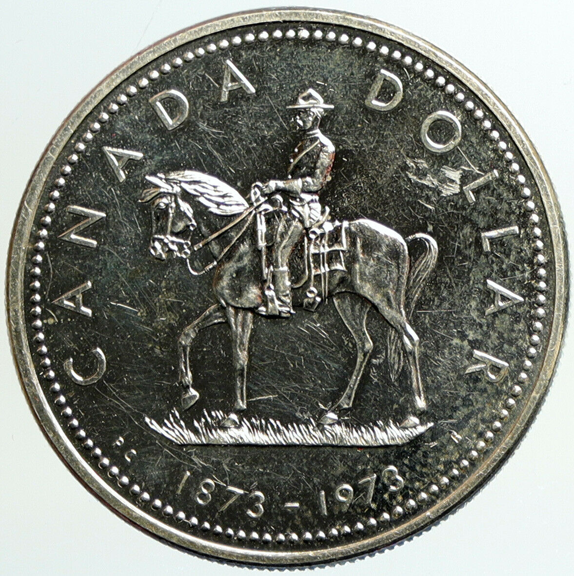 1973 CANADA UK Elizabeth II RCMP Police HORSE Proof Silver Dollar Coin i101195