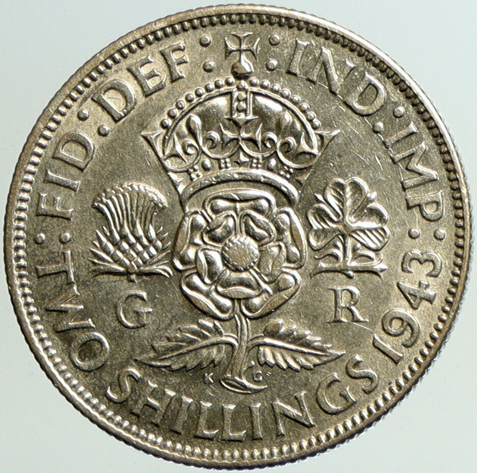 1943 Great Britain UK United Kingdom King George VI SILVER FLORIN Coin i101209