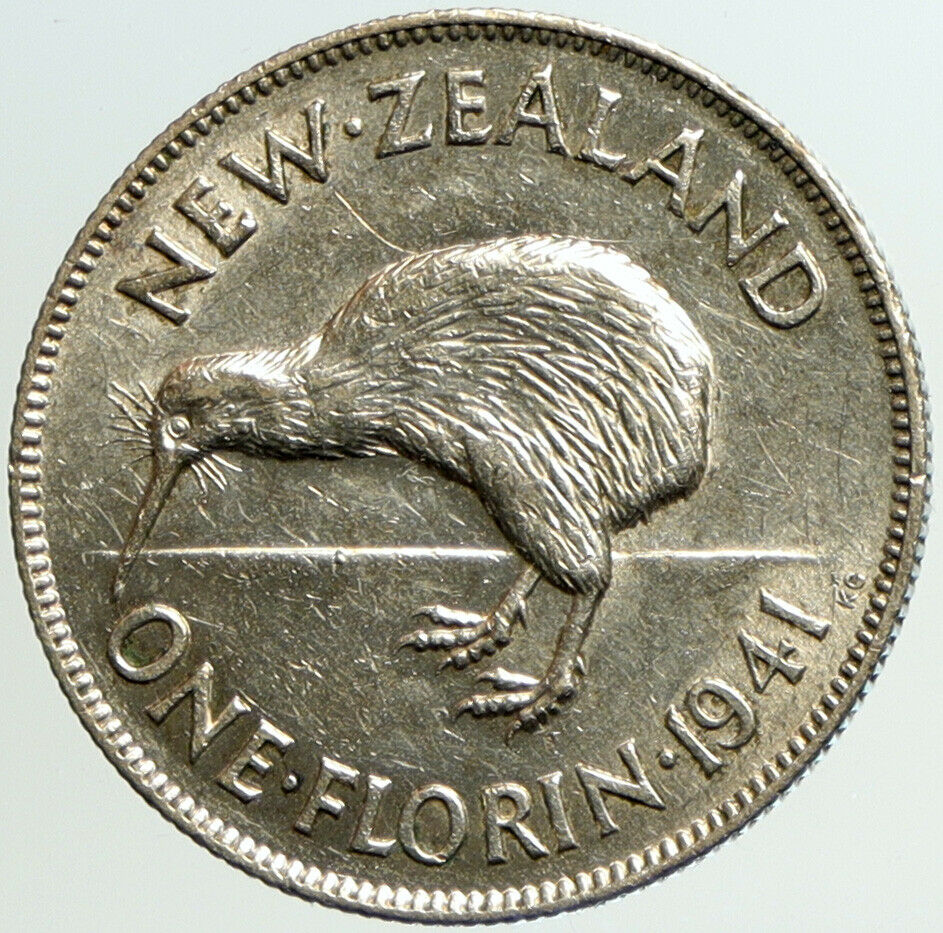 1941 NEW ZEALAND under UK King George VI Silver Florin Coin w KIWI BIRD i101208