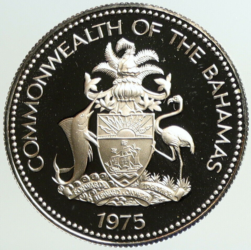 1975 BAHAMAS UK Queen Elizabeth II Marlin Proof Silver Coin 50 Cent Coin i101212