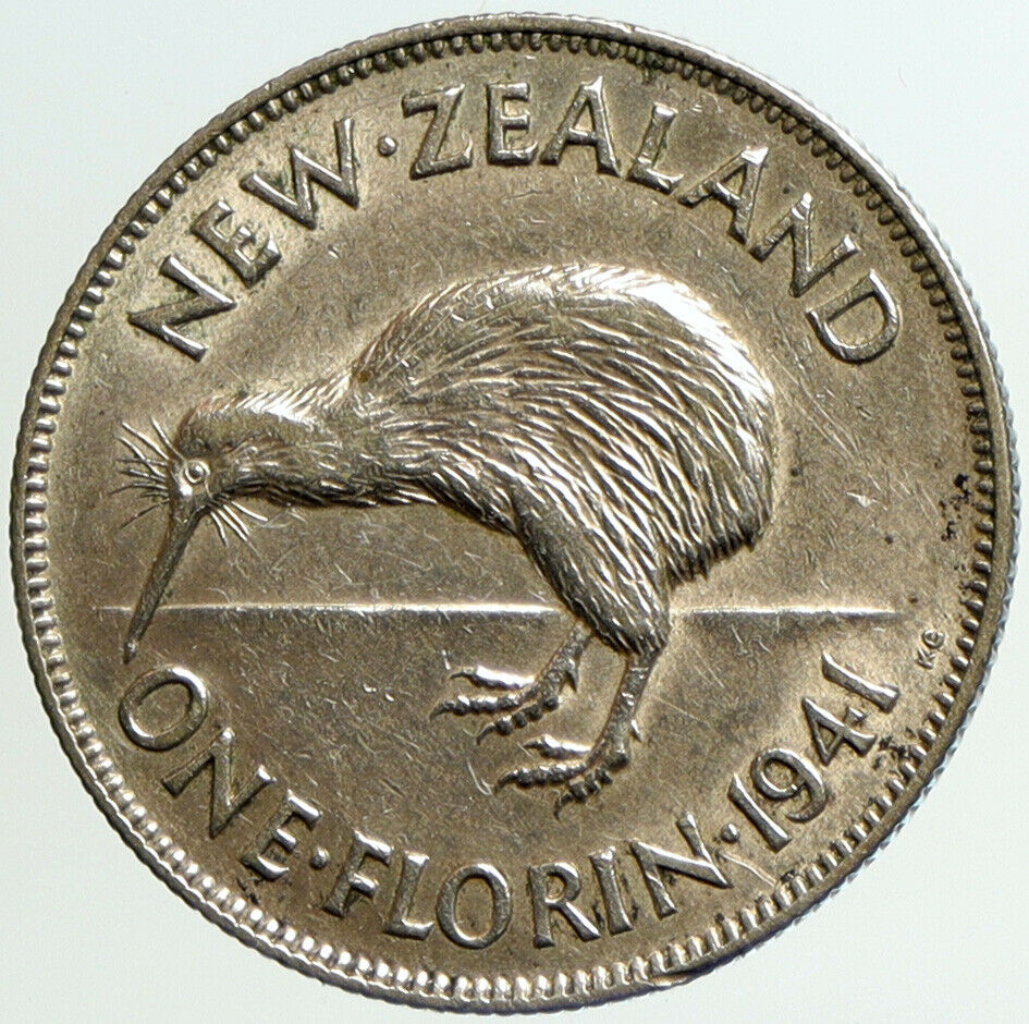 1941 NEW ZEALAND under UK King George VI Silver Florin Coin w KIWI BIRD i101206