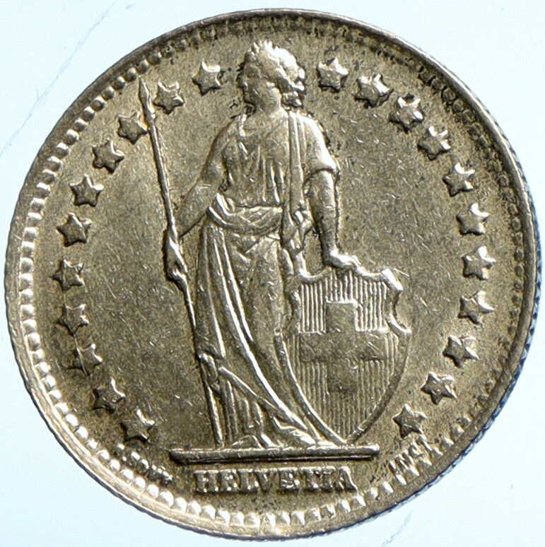 1945 B SWITZERLAND HELVETIA Symbolizes SWISS Nation SILVER 1 Franc Coin i101687