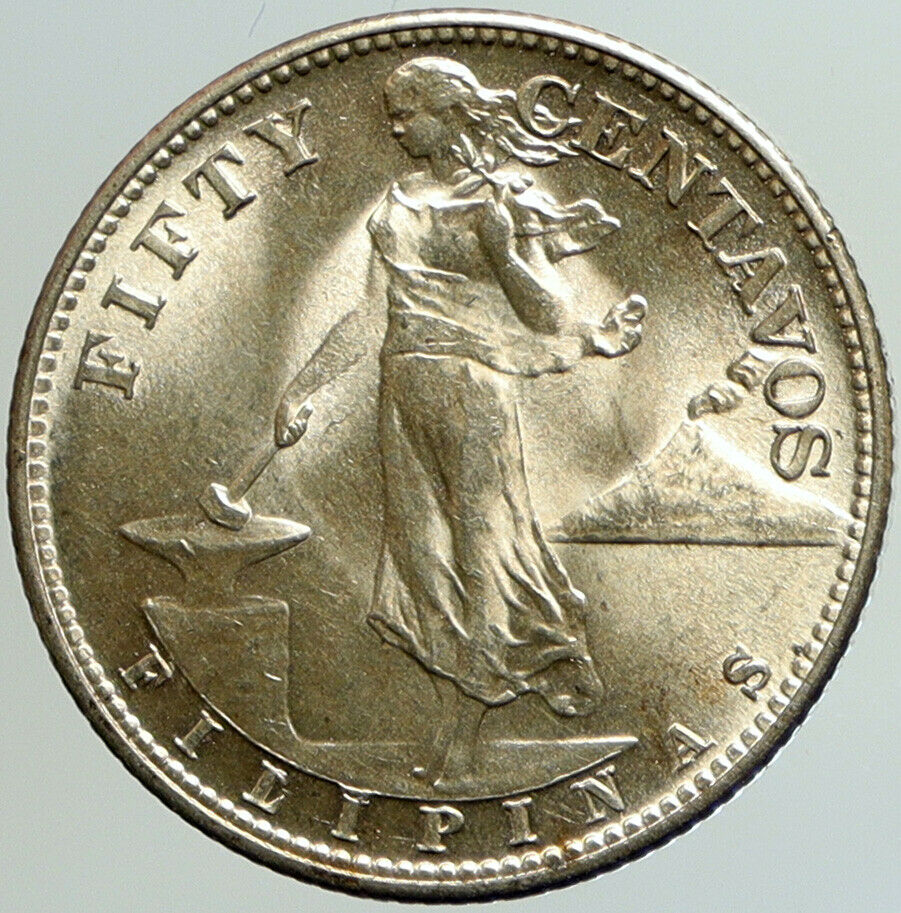 1944 S PHILIPPINES Under US Administration Eagle Silver 50 Centavos Coin i101219