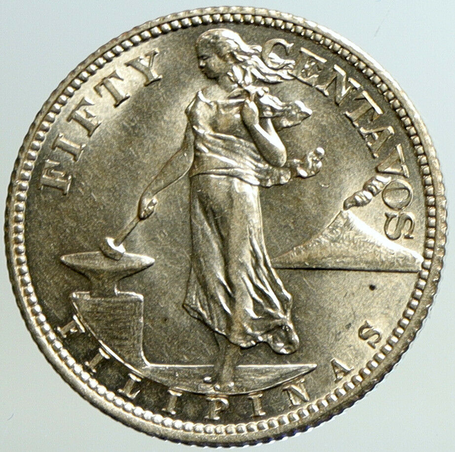 1944 S PHILIPPINES Under US Administration Eagle Silver 50 Centavos Coin i101224