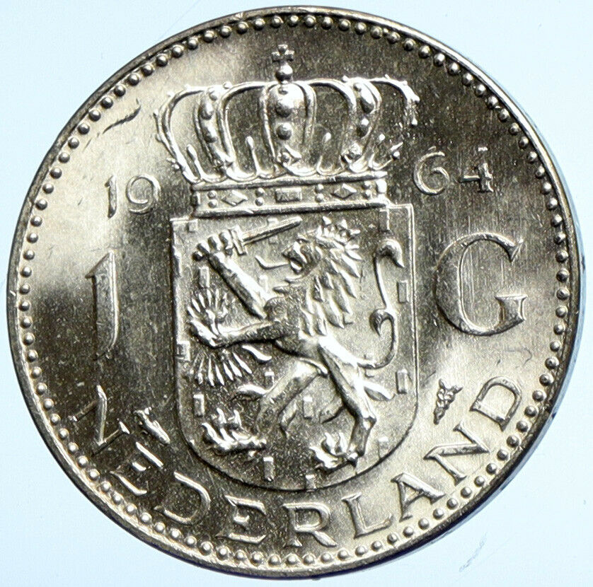 1946 NETHERLANDS Kingdom Queen JULIANA Vintage OLD Silver 1 Gulden Coin i101688