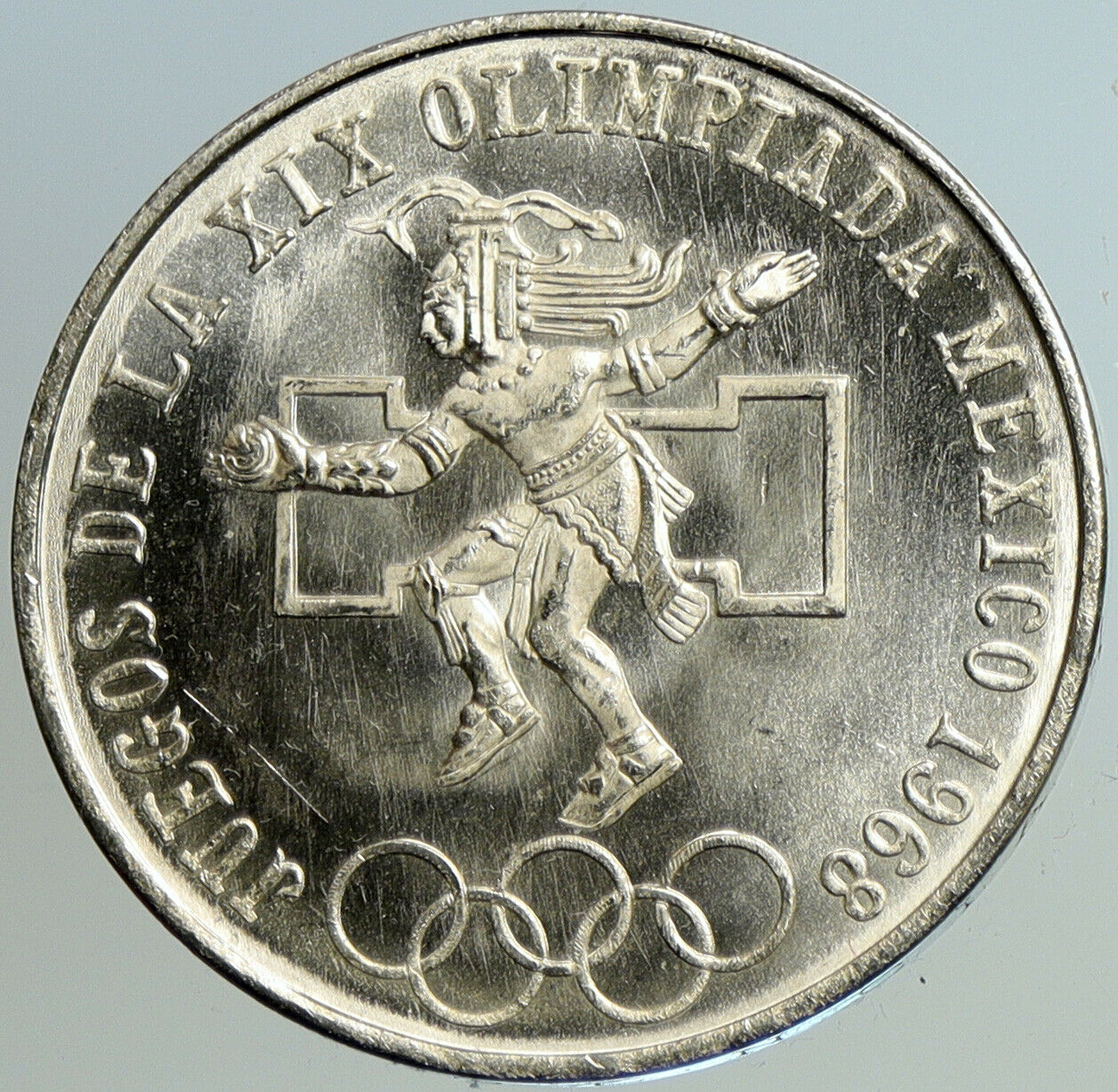 1968 Mexico XIX Olympic Games Aztec Ball Player BIG 25 Pesos Silver Coin i101169