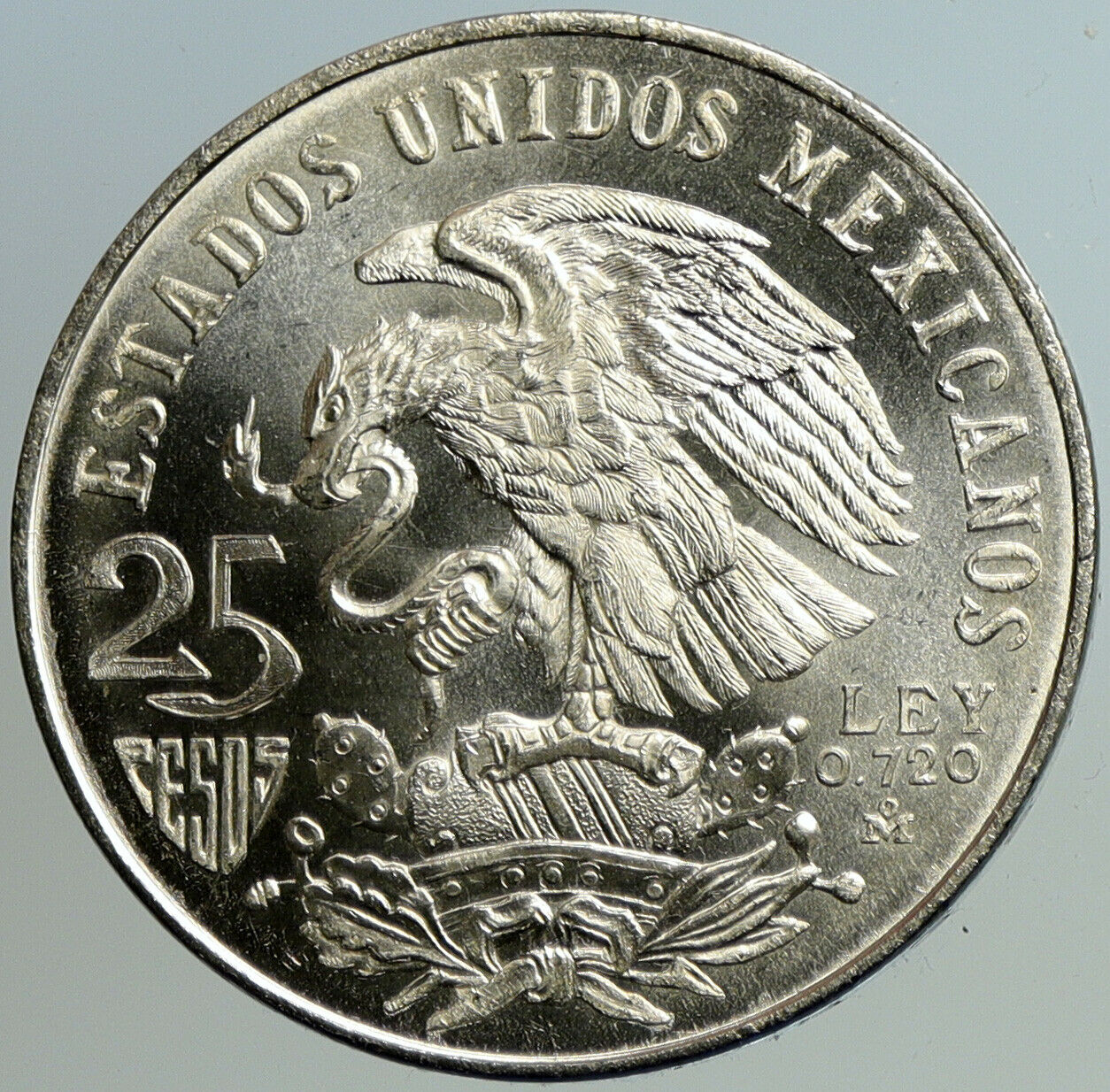 1968 Mexico XIX Olympic Games Aztec Ball Player BIG 25 Pesos Silver Coin i101169