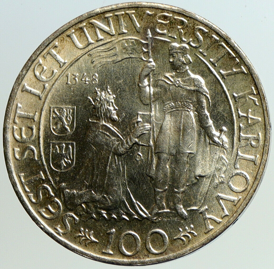 1948 CZECH REPUBLIC Czechoslovakia Charles University Silver 100 Kr Coin i101175