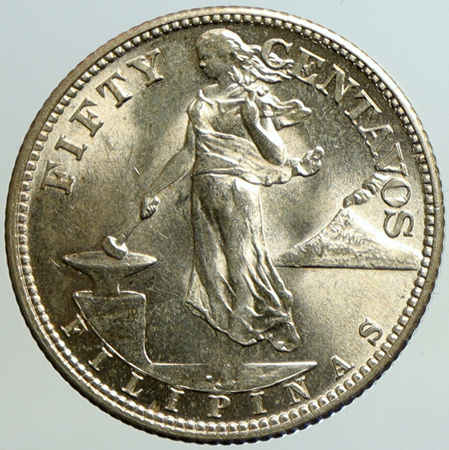 1944 S PHILIPPINES Under US Administration Eagle Silver 50 Centavos Coin i101222