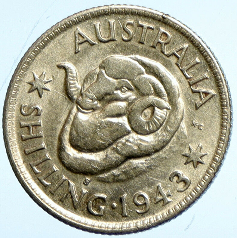 1943 S AUSTRALIA King George VI United Kingdom Silver Shilling Coin RAM i101686