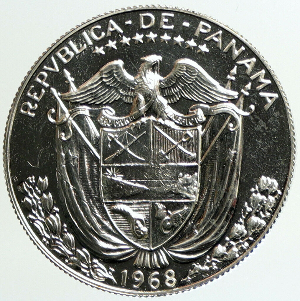 1968 PANAMA Spanish Conquistador Hero VINTAGE PRF Silver 1/2 BALBOA Coin i101218