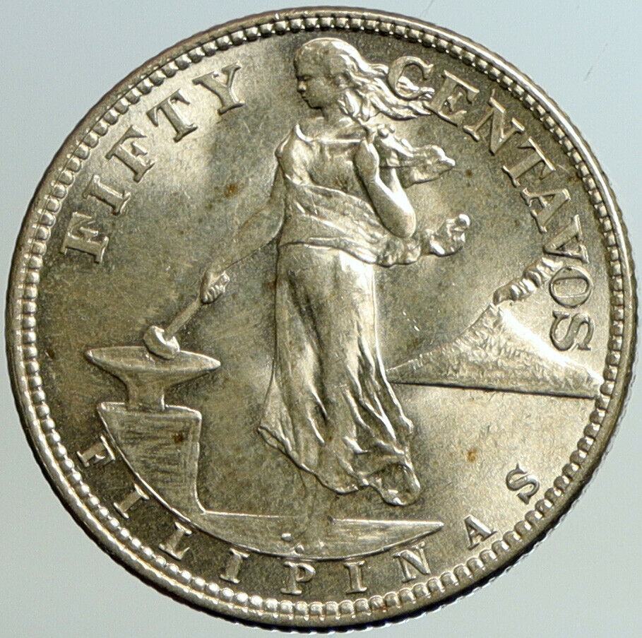 1944 S PHILIPPINES Under US Administration Eagle Silver 50 Centavos Coin i101223