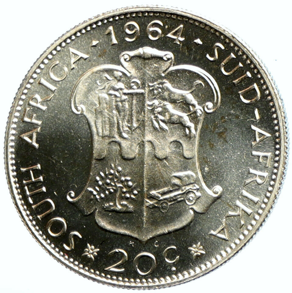 1964 SOUTH AFRICA Queen Elizabeth II Genuine OLD Silver 20 Cents Coin i101678