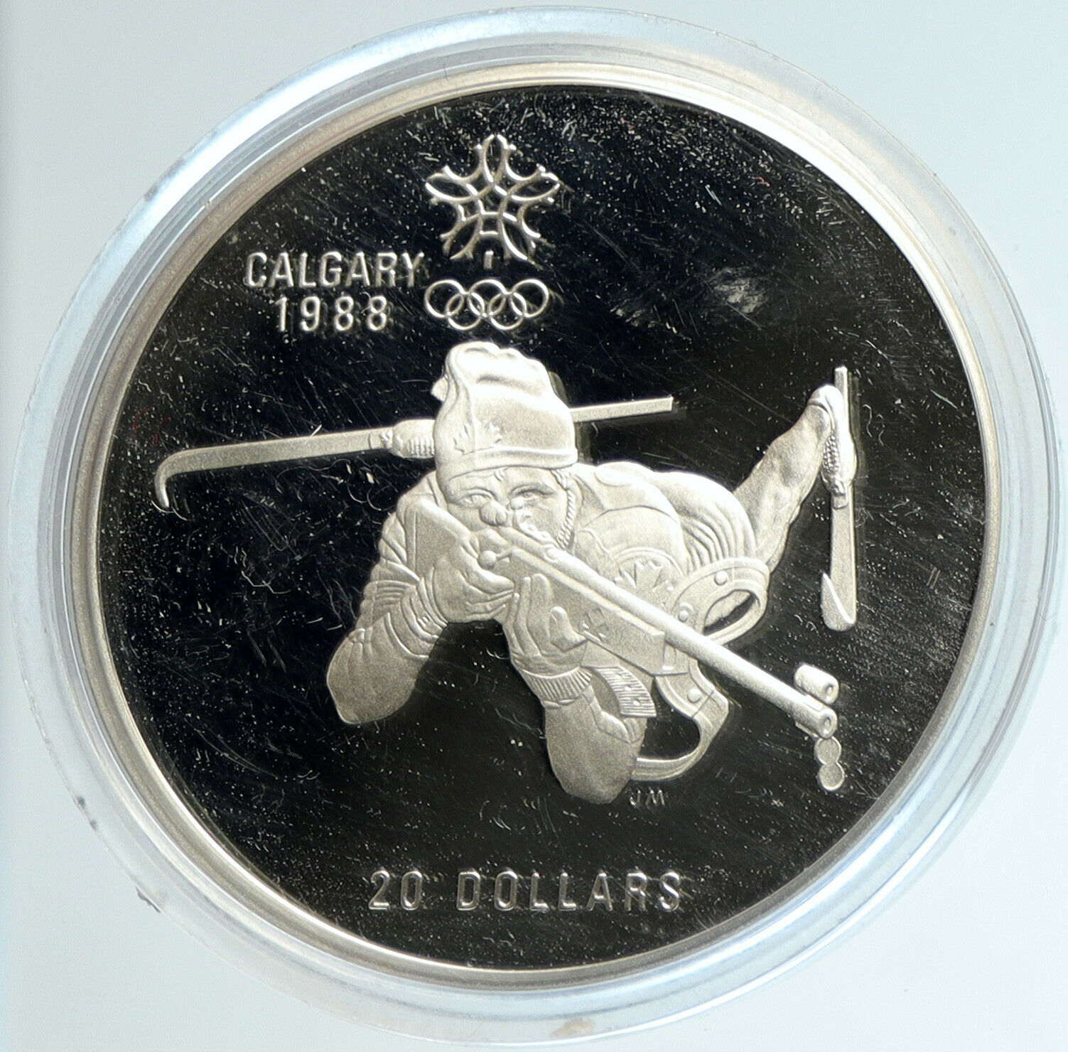 1986 CANADA Old 1988 CALGARY OLYMPICS BIATHLON Proof Silver $20 Coin i103093