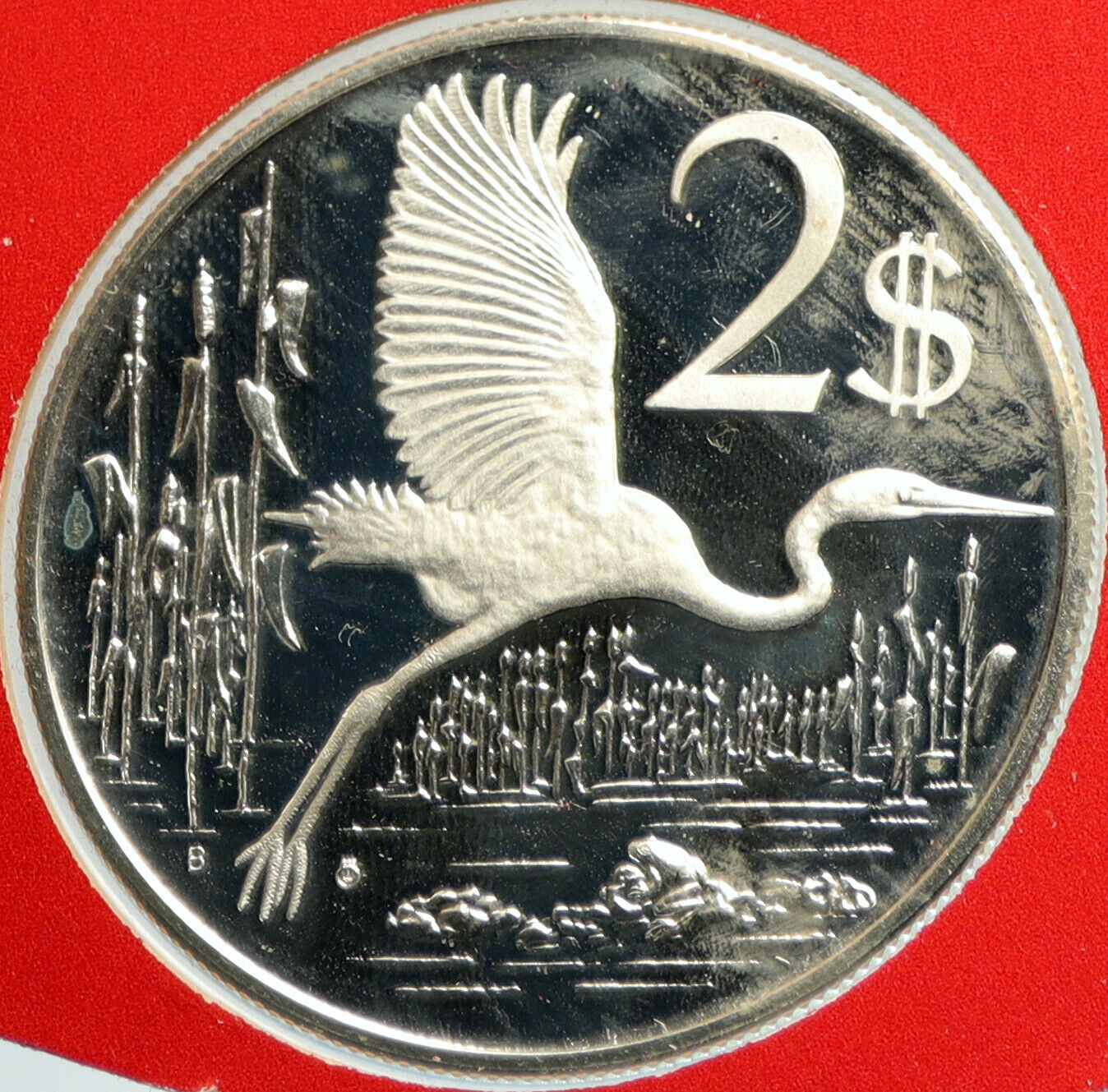 1976 CAYMAN ISLANDS Bird GREAT BLUE HERON Vintage Proof Silver $2 Coin i103095