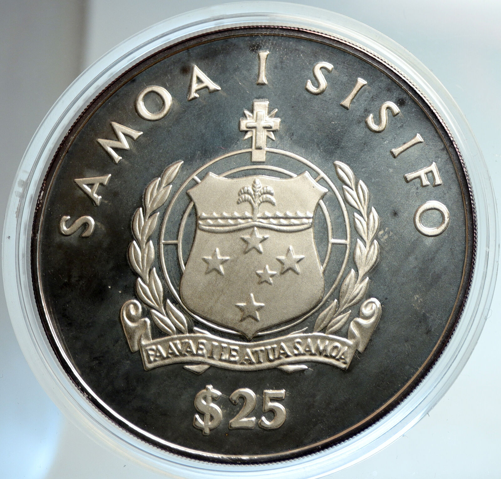 1986 SAMOA UK British KON-TIKI EXPEDITION Vintage Silver $25 5OZ Coin i103104