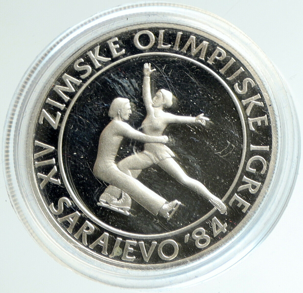 1984 YUGOSLAVIA Sarajevo XIV Olympics Pair Skating PROOF Silver 100 Coin i103120